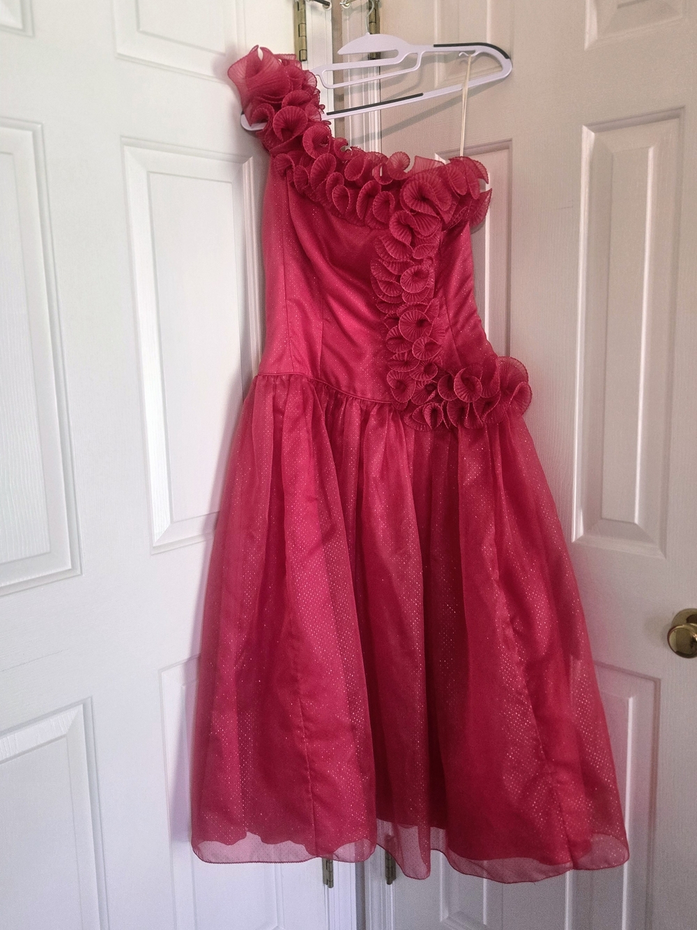 Mike Benet Vintage 70s Asymmetric Ruffle Evening Formal Dress in Hot Red Sz 12